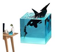 Resin Cube - Night Compact and Portable, USB recargable | Lámpara de escritorio LED con una escena de vida marina para decoración de habitación, ideal para salón, estantería, cabecera