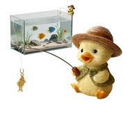 Resin Duck Decor, Aquarium Landscape Ornament, 2.95x4.13x4.13 Inches Fish Tank Statue With Fishing Scene, Resin Aquarium Decoration, Cute Duck Figurine With Detailed Craft Design, Office Display Use