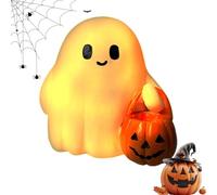 Resin Ghost Table Lamp, Lightweight 76g Halloween Pumpkin Accent Light for Home Decor, 8x8cm Bathroom Bedroom Reading Corner Kitchen Entryway Party Accessories with 3 Button Battery Power Supply