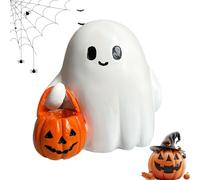 Resin Ghost Table Lamp, Lightweight 76g Halloween Pumpkin Accent Light for Home Decor, 8x8cm Bathroom Bedroom Reading Corner Kitchen Entryway Party Accessories with 3 Button Battery Power Supply