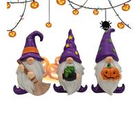 Resin Gnomes, Lawn Figurine Set, 4.92x2.55 Inches Halloween Craft Decor, 3 Pieces Ornament Collection for Holiday Workplace Table Garden Yard Entryway Porch Home and Indoor Outdoor Seasonal Displays
