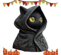 Resin Hooded Cat Figurine - 8.2cm Cat Ornament, Mystical Halloween Cats Statue with Hooded Design, Resin Decoration for Bedroom, Bathroom, Desk, Bookshelf, Living Room, Table, or Office