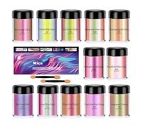 Resin Pigment - Mica Powder Set | Soap Dye, 12 Bottles, 5g Each, 250g Color Changing Pearlescent Pigment For Epoxy Resin, Candle & Soap Making, Nail, Lip Gloss, Clay, Ceramics, Paint, Crafts, J