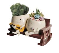 Resin Pot for Flowers - Double Head Face Planter for Indoor Outdoor Greenery | Artistic Resin Build with Smooth Texture, Decorative Plant Holder For Cactus Monstera Aloe Garden Patio Porch Windowsill