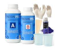 Resin Pro 1,6 Kg Kit de Resina Epoxi Transparente + Set de Utensilos, Guantes, Bastones de mezcla, vasos, efecto agua para creaciones artìsticas
