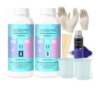 Resin Pro ® Paquets Kit de resina epoxi transparente para bisutería, creaciones artísticas, 410g kit de resina epoxi con guantes, palitos, vasos de plástico - Asistencia en español
