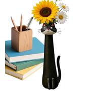 Resin Vase - Cat Shape Centerpiece for Floral Arrangement | Sculpted Polyresin Body with Boho Style Finish, Decorative Flower Holder for Living Room Bedroom Shelf Table Display