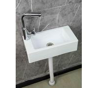 Resin Wall Sink, Lavabo de Pared with Drain Kit, Small Size Bathroom Sink para Guest Toilet, Laundry Room Garage 40x20x11 cm/15.7x7.9x4.3 inch White E - Grifos de Agua Caliente y Fría