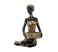 Resin Woman Statue - Decorative Table Storage Bowl, African Lady Ornament, Artistic Black Gold Figurine Accent | Stylish Candy Jewelry Earring Organizer For Home Office Bedroom Interior Display