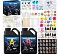 Resina Epoxi 1020 ml,Resina Epoxi Transparente,1: 1 Relación Resina Epoxi Kit,con Pigmento e Endurecedor,Moldes de Silicona,para Bricolaje,Artesanía, hacer Colgante,Llavero