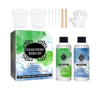 Resina epoxi 2 x 3oz, kit de resina transparente autonivelante, endurecedor antiamarilleamiento, acabado brillante para la reparación de mesas artísticas artesanales de madera de joyas, incluye tazas