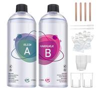 Resina Epoxi Kit 1L (500ml Resin + 500ml Hardener), 1:1 Ratio Crystal Clear Casting Resin Set with Gloves, Measuring Cups & Sticks - Ideal for Wood, Jewelry, Art & DIY Crafts