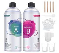 Resina Epoxi Kit 1L (500ml Resin + 500ml Hardener), 1:1 Ratio Crystal Clear Casting Resin Set with Gloves, Measuring Cups & Sticks - Ideal for Wood, Jewelry, Art & DIY Crafts