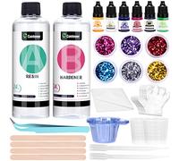 Resina epoxi transparente 300 ml, 202 piezas kit resina epoxi completa con 4 moldes de resina epoxi, colorante resina epoxi, lentejuelas, hoja de oro, 1:1 relación para fabricación de joyas, collar,
