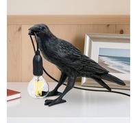 Resina Lamparas de Mesita de Noche,Lampara Escritorio Cuervo Estilo Animal,Negro Lampara Mesita,Iluminación Para Sala Dormitorio Oficina Sala de Estar,Bombilla E14 No Incluida,Interruptor De Botón