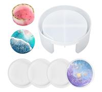 Resina Mold y Posavasos de Silicone, 5 Redondos de Resina Epoxi, Posavasos de Silicone, Bandeja para Mold, para Proyectos de Manualidades