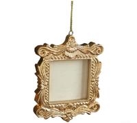 Resina para mini marco de fotos, estilo barroco, cuadrado, dorado, ovalado, compacto, estético, europeo, para árbol de Navidad, decoración de mesa festiva, espacio pequeño (cuadrado)