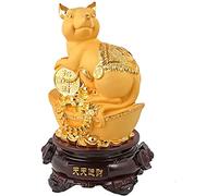 Resina Rata zodíaca China Figuras coleccionables Decoración de Arte de decoración de la Estatua (Color de Madera) -Gold