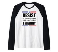 Resist Tyranny Pro Democracy Dies in Silence Dissent No King Camiseta Manga Raglan