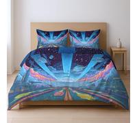 Resistente a la decoloración Protege contra la contracción Suave uego de Cama, Azul Verde Coche de Ciencia ficción Futuro 260 * 220cm Adecuado para Dormitorio