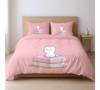 Resistente a la decoloración Protege contra la contracción Suave uego de Cama, Rosa Bloque Gatito Lindo 200 * 200cm Adecuado para Dormitorio