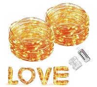 Resistente Al Agua Cadena De Luces, Elebor 2 Paquetes Elebor10 Metros 100 Mini LEDs 8 Modos De Blanco Cálido Luces Impermeable De Alambre De Cobre Control Remoto Para Bodas Fiestas y Jardín