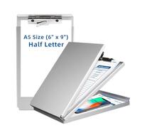 Resistente portapapeles de aluminio con pinza de gran capacidad y compartimento de almacenamiento. Portapapeles tamaño A4, artículos de papelería para oficinas