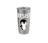 Resistir lindo pingüino bebé kawaii con cuchillo protesta política Vaso térmico de acero inoxidable de doble pared