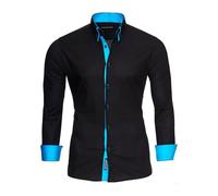 Reslad Camisa de hombre ajustada contraste de manga larga camisa Alabama RS-7050 negro y turquesa S