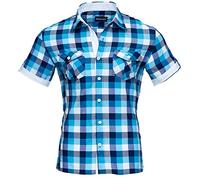 Reslad Hombre camisa de manga corta camisa de cuadros se ajusta a la figura tiempo libre camisa cuadros RS-7065 turquesa L