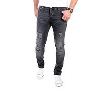 Reslad Pantalones Vaqueros para Hombre, Aspecto Destruido, Corte Ajustado, Denim Strech RS-2062, Negro, 36W x 32L