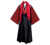 Resnan Kimono samurái japonés, disfraz de artes marciales, ropa deportiva Hakama Aikido Kendo, pantalones kimono tradicional (rojo, M)