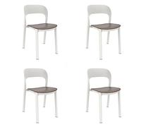 resol GARBAR ONA Set 4 Silla Interior, Exterior | jardín, terraza, balcón, Salon, Cocina, Comedor | diseño, Ligero, apilable | Blanco - Chocolate