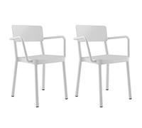 Resol Lisboa Set 2 Sillas de Comedor Interior o Exterior | Apilable, Robusta y Resistente | Terraza, Patio, Balcón, Jardín, Salón Comedor | Diseño Moderno | con Resposabrazos - Color Blanca