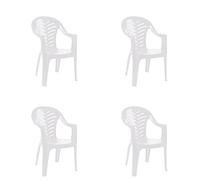 Resol Palma Set 4 Sillones de Jardín Apilables | Terraza, Patio, Exterior, Comedor, Balcón | Cómodo, Ligero y Resistente | Diseño Moderno y Funcional | con Reposabrazos - Color Blanco