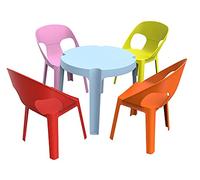 RESOL Rita Conjunto Mesa Infantil con Sillas | 4 Sillas Niños y Mesa de Plástico | Apilables y de Muy Fácil Limpieza y Mantenimiento | Set Rita 4 (Mesa Azul + 4 Sillas Roja/Rosa/Naranja/Lima)
