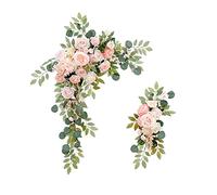 RESOYE Juego de 2 flores de arco de boda, kit de corona de rosas artificiales, guirnalda floral de seda, arreglo floral para ceremonia de recepción, color rosa