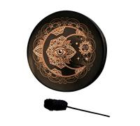 RESOYE Tambor chamán de 10 pulgadas, instrumento de percusión vintage redondo tambor siberiano, tambor de luna alquimia diseñado a mano, tambor chamán sanador de sonido (negro)