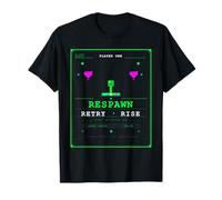 Respawn Retry Rise - Retro Pixel Gaming Neon Art Gamer Design Camiseta