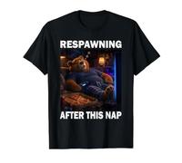 Respawning After This Nap Oso Gamer Divertido Videojuegos Camiseta gráfica económica, Hombre, Negro, L