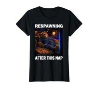 Respawning After This Nap Oso Gamer Divertido Videojuegos Camiseta gráfica económica, Mujer, Negro, L