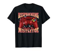 Respawning Under The Mistletoe Christmas Gaming Gamer Camiseta gráfica económica, Hombre, Negro, S