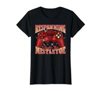 Respawning Under The Mistletoe Christmas Gaming Gamer Camiseta gráfica económica, Mujer, Negro, M