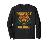 Respect the Boss Tiger - Gráfico animal motivacional audaz Manga Larga
