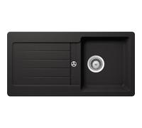 Respekta Atlanta Fregadero de granito macizo en negro mate/Fregadero empotrado de 1 cubeta de 86 x 43,5 cm/Apto para bases a partir de 45 cm de ancho