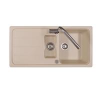 Respekta Austin - Fregadero de granito macizo (100 x 50 cm, resistente al calor, escurridor biselado, montaje bajo árbol, lavabo de 1,5 cm, para armarios inferiores a partir de 60 cm de ancho/vainilla