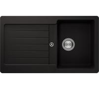 Respekta Austin - Fregadero de granito macizo (86 x 50 cm, resistente al calor, escurridor biselado, montaje bajo árbol, 1 lavabo, para armarios bajos a partir de 45 cm de ancho), color negro