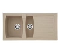 Respekta Boston Fregadero de Mineralite en beige arena/Fregadero empotrado de 1,5 cubetas de 100 x 50 cm/Apto para bases a partir de 60 cm de ancho