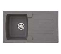 Respekta Boston Fregadero de Mineralite en gris hormigón/Fregadero empotrado de 1 cubeta de 86 x 50 cm/Apto para bases a partir de 45 cm de ancho