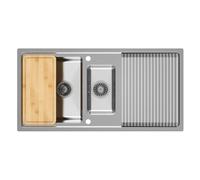 Respekta Chicago Fregadero de acero inoxidable/Fregadero empotrado de 2 cubetas de 100 x 50 cm/Apto para bases a partir de 60 cm de ancho